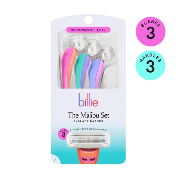 Billie 3-Blade Women's Disposable Razors, The Malibu Set, Women's Manual Razors, 3 Ct