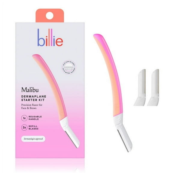 Billie Dermaplane Starter Kit, Reusable Handle With 3 Refill Blades, Womens Manual Razor, Malibu