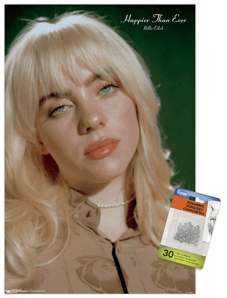 Billie Eilish - Headshot Wall Poster with Push Pins, 14.725" x 22.375"