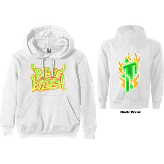 Billie Eilish Unisex Pullover Hoodie Sweatshirt Airbrush Flames Blohsh (Back Print) (Medium)