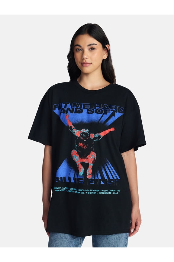 Women's Hit Me Hard and Soft Graphic Tee with Short Sleeves, Sizes XXS-XXL