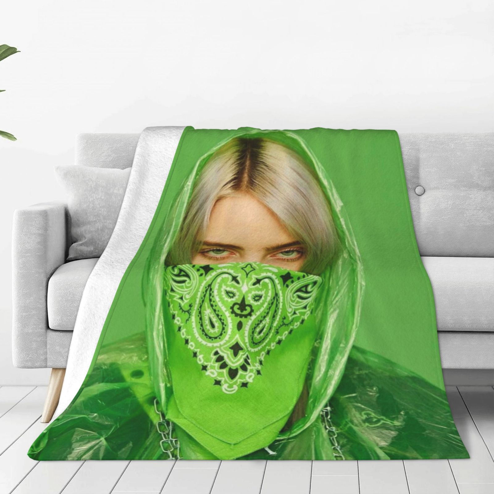 Billie Eilish soft antipilling blanket with a full single print design