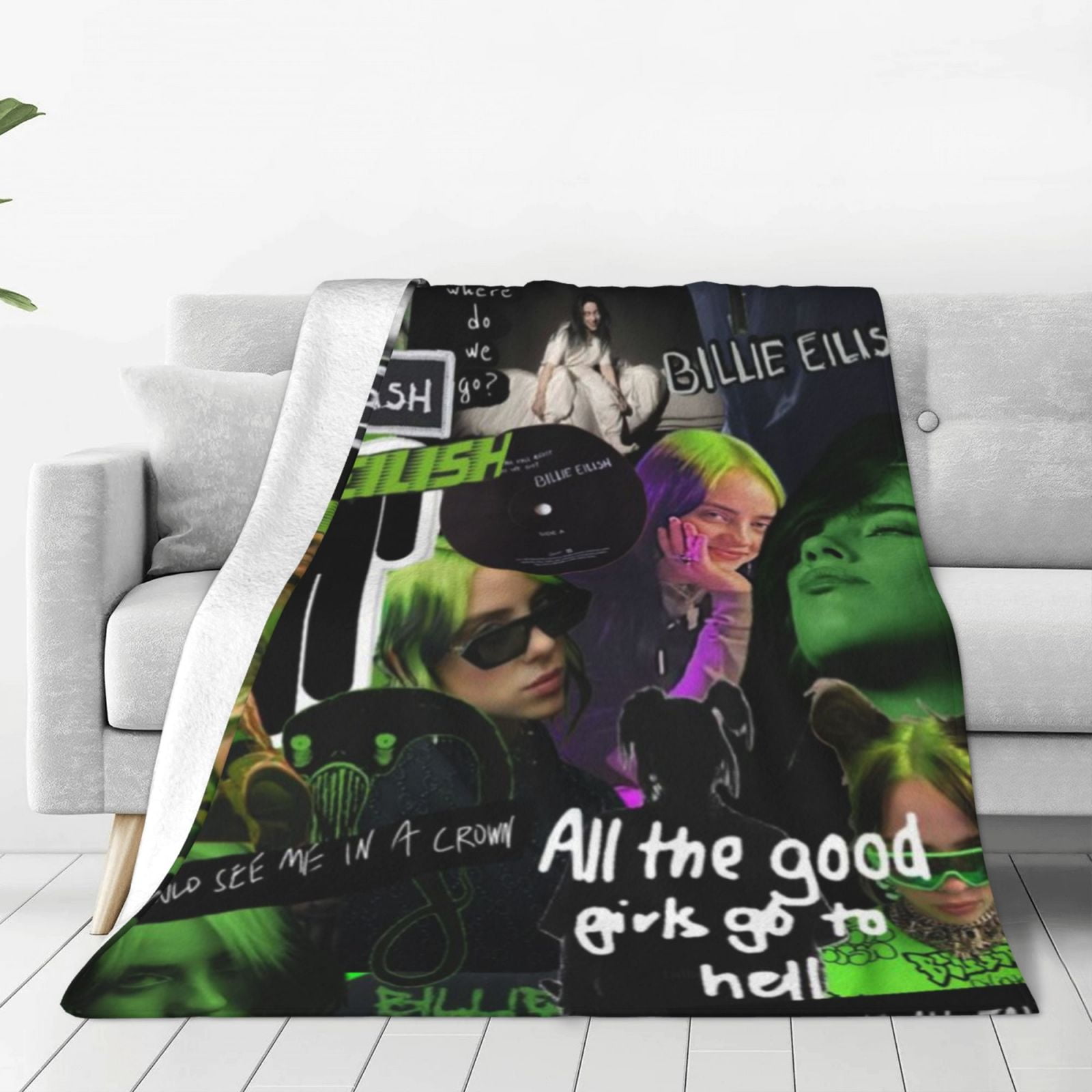 Billie Eilish soft antipilling blanket with a full single print design
