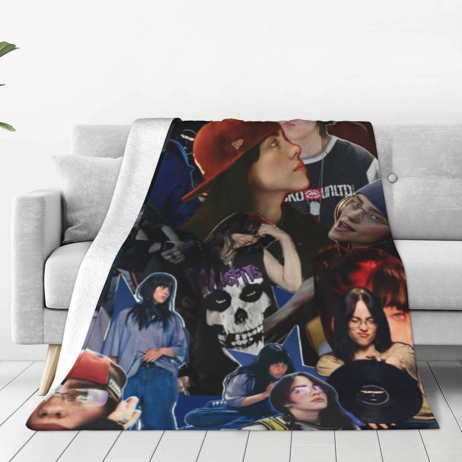 Billie Eilish soft antipilling blanket with a full single print design