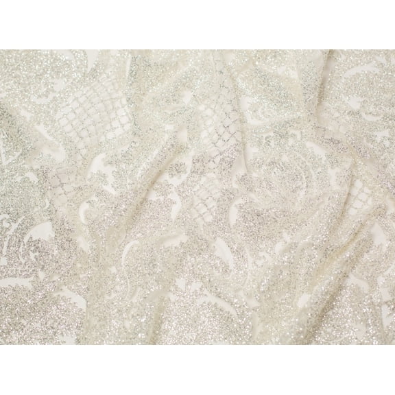 Billie Glitter Tulle Net Dress Fabric Silver - per yard