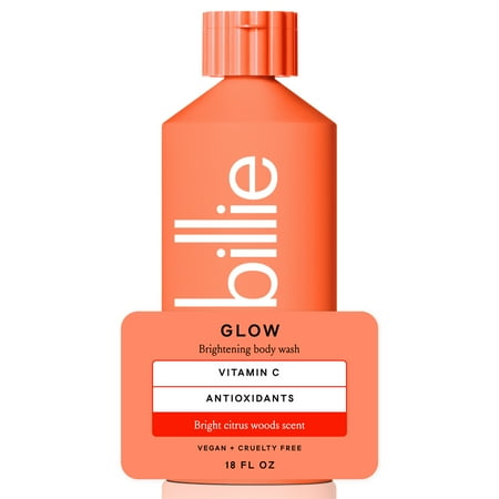 Billie Glow Brightening Womens Body Wash, 18 fl oz, Bright Citrus Woods Scent, Vegan, Cruelty Free