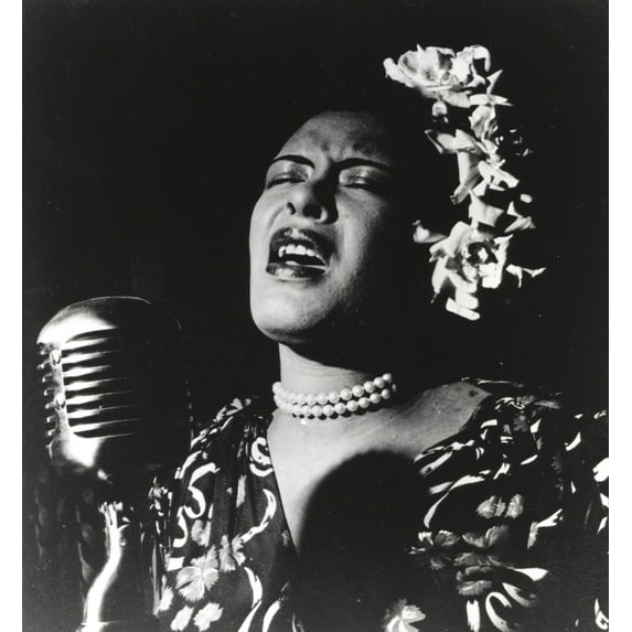 Billie Holiday singing in Black Dress with Flower on Head Portrait Photo Print (24 x 30)