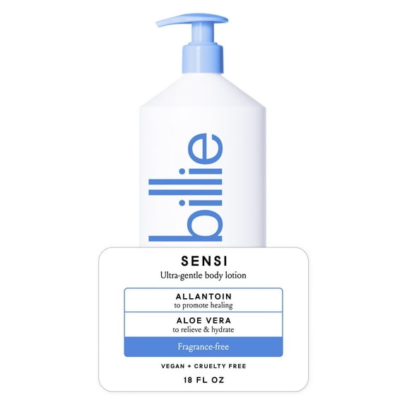Billie Sensi Ultra-Gentle Women's Body Lotion, Fragrance-Free, Allantoin & Aloe Vera, 18 fl oz