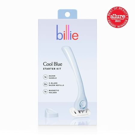 Billie Women’s Razor Kit - 1 Handle + 2 Blade Refills + Magnetic Holder - Cool Blue