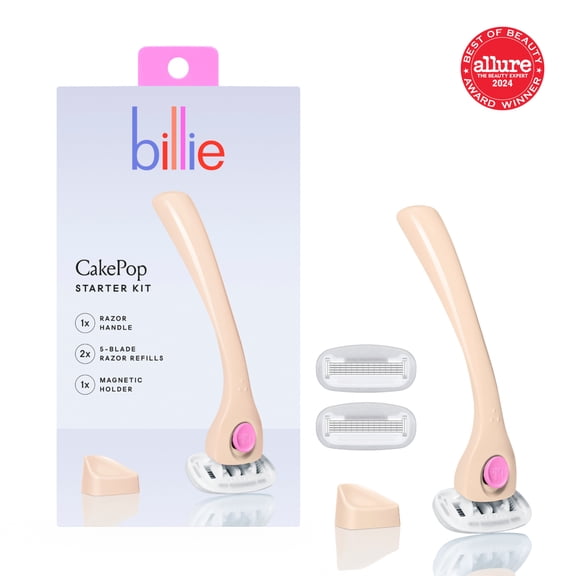 Billie Womens Razor Kit, 1 Handle + 2 Blade Refills + Magnetic Holder, Cake Pop Color