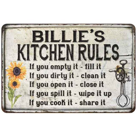 Billie's Kitchen Rules Chic Sign Vintage Decor 12x18 Metal Sign 112180032281