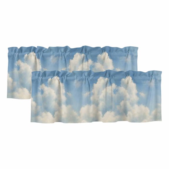 Billowing Clouds 2 Panels Kitchen Valance, Modern Sky Blue Landscape Oil Painting Texture Curtains Valances for Small Windows Rod Pocket Window Treatments for Living Room Bedroom 42" W x 12" L
