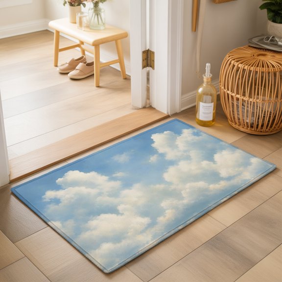 Billowing Clouds 2'x3' Small Rugs for Entryway Front Door Kitchen Sink Area, Modern Sky Blue Landscape Oil Painting Texture Soft Sturdy Mats Washable Non Slip Rectangle Area Rug