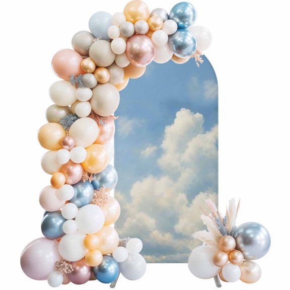 Billowing Clouds Arch Backdrop Cover 6 FT Modern Sky Blue Landscape Oil Painting Texture Stretchy Elastic Arch Stand Covers Spandex Arched Background Birthday Wedding Party Decoration (No Stand)