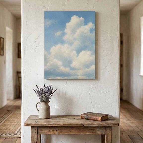 Billowing Clouds Canvas Wall Art for Living Room Bedroom Bathroom, Modern Sky Blue Landscape Oil Painting Texture Canvas Art Wall Decor, Artwork for Walls Home Office Decor, 8"x12"
