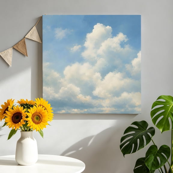 Billowing Clouds Canvas Wall Art for Living Room, Modern Sky Blue Landscape Oil Painting Texture Poster Print Painting for Bedroom Office Home Decoration Wall Pictures Prepare To Hang 8"x8"