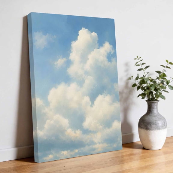 Billowing Clouds Canvas Wall Art, Modern Sky Blue Landscape Oil Painting Texture Pictures Wall Decor Wooden Framed Artwork Art Prints for Living Room Hallway Bedroom Office 8"x10"