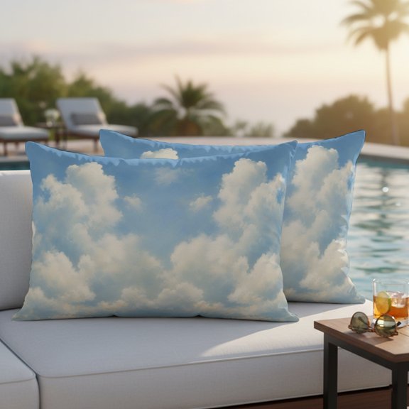 Billowing Clouds Outdoor Waterproof Throw Pillow Covers Set of 2, 20"x12", Modern Sky Blue Landscape Oil Painting Texture Decorative Pillow Covers Outside Cushion Case for Patio Porch Garden