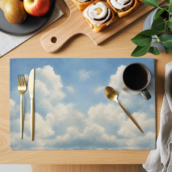 Billowing Clouds Placemats Set of 1 Modern Sky Blue Landscape Oil Painting Texture Heat Insulation Washable Place Mats, Non-Slip Table Mats for Dining Table Party Kitchen Decor, 13x19 Inch