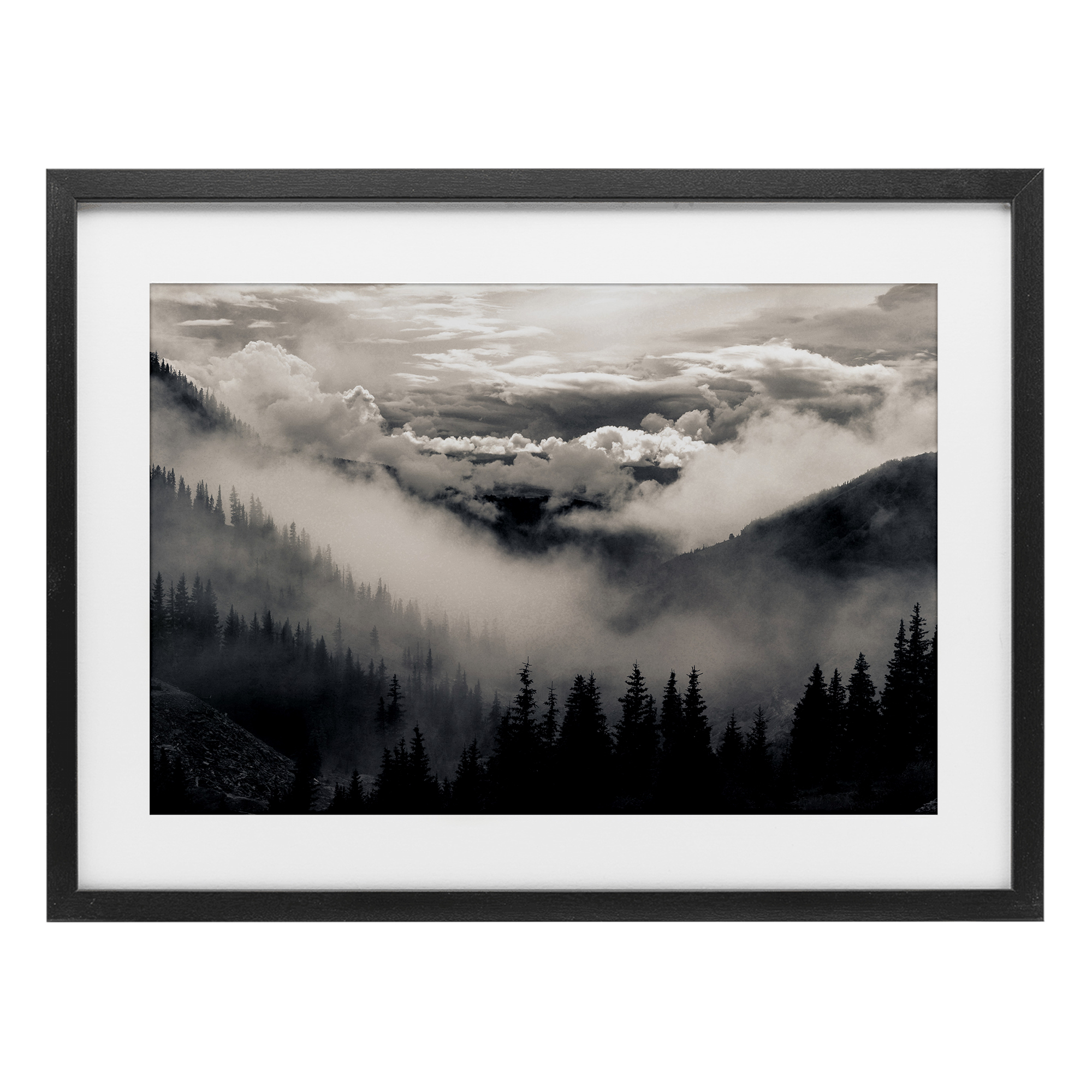 Billowing Fog Atmosphere Black Framed Print Under Glass, design by Decent Exposures