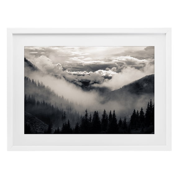 Billowing Fog Atmosphere White Framed Print Under Glass, design by Decent Exposures