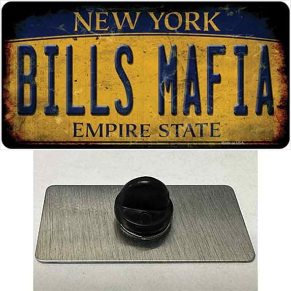 Bills Mafia New York Yellow Rusty Novelty Metal Hat Pin Tag 1.5" x 0.75" Hat Pin (PIN)