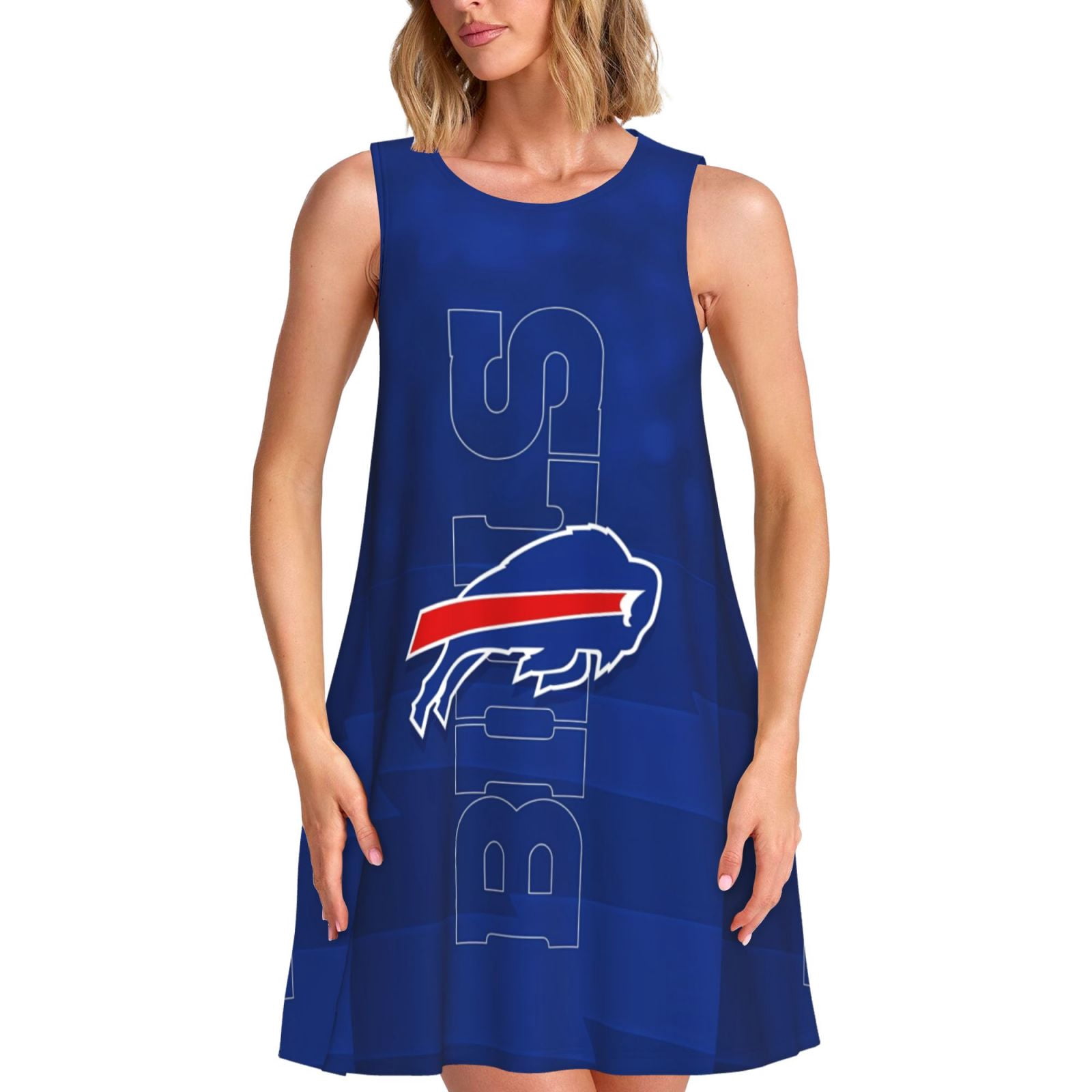 Bills Women's Sleeveless Dress Ball Team Print Round neck Dress with ...