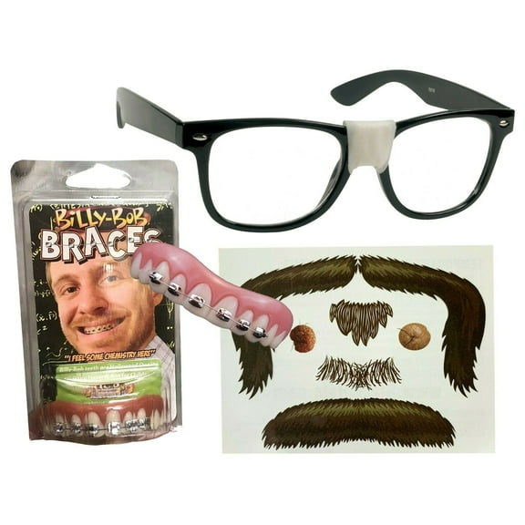 Billy Bob Classic Nerd DIY Disguise Kit Costume - Glasses, Braces, Mustaches