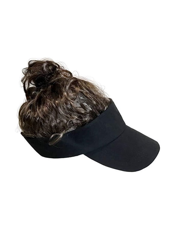 Billy-Bob Man Bun Visor Brown Hair Black, One Size