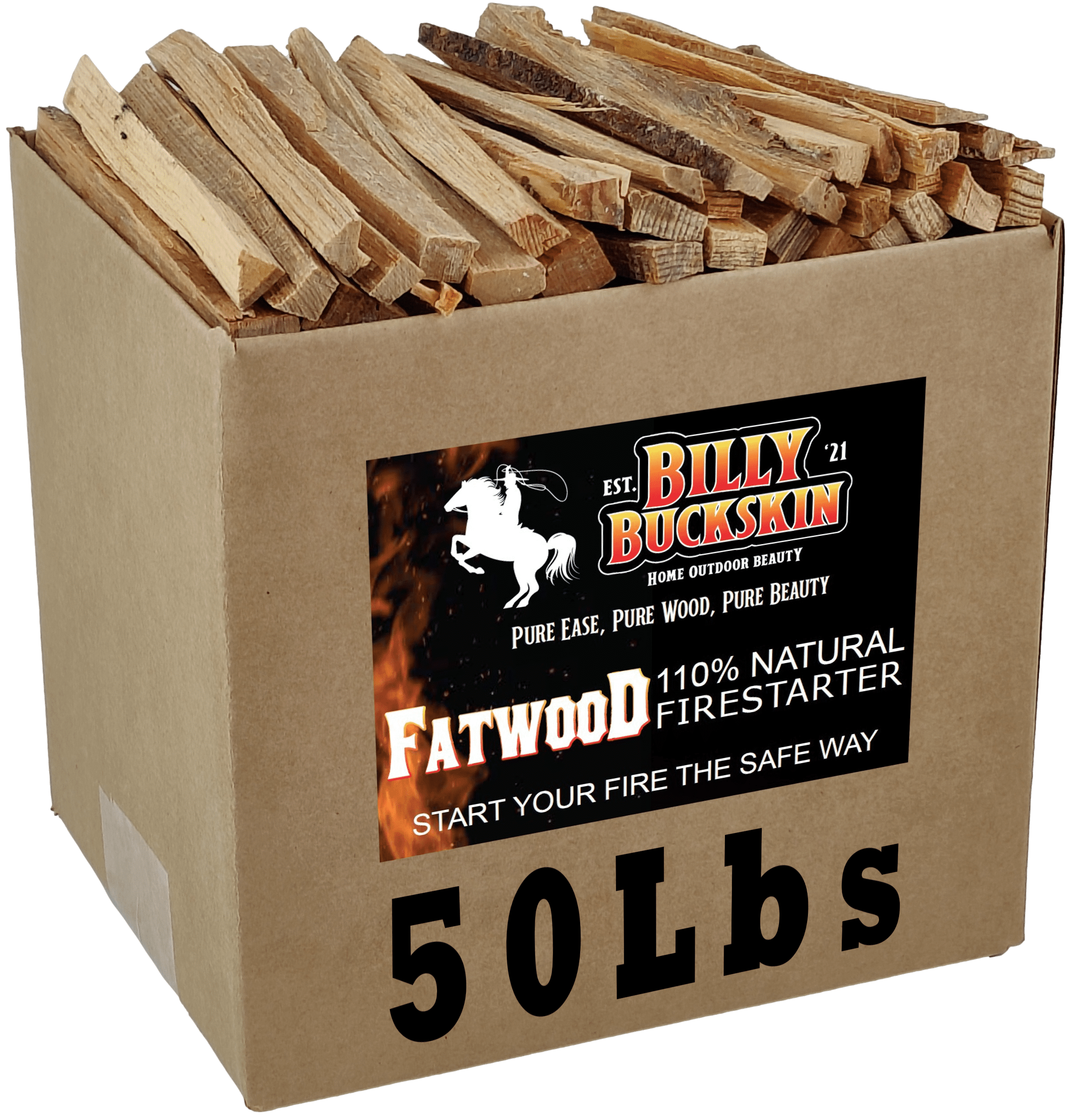 Billy Buckskin Co. 50 lb Fatwood Fire Starter Sticks | Easy & Safe Fire Starter | Start a Fire with just 2 Sticks | Works in Any Weather Conditions | 50 lb Box