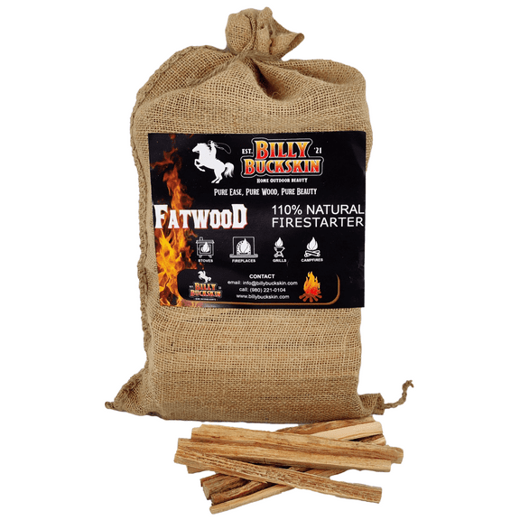 Billy Buckskin Co. Fatwood Fire Starter Sticks | Comes in Stylish Burlap Bag | Start a Fire with just 2 Sticks | Works in Any Weather Conditions | 8 Pound Bag