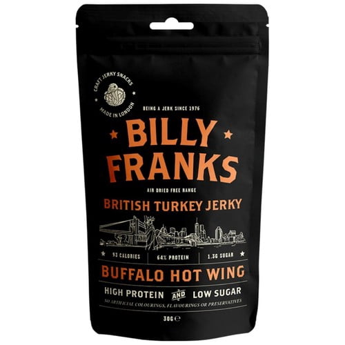 Billy Franks Buffalo Hot Wing Turkey Jerky 30g, British Import (Pack of 3)