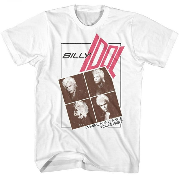 Billy Idol Four Photo Warped Text White Adult T-Shirt