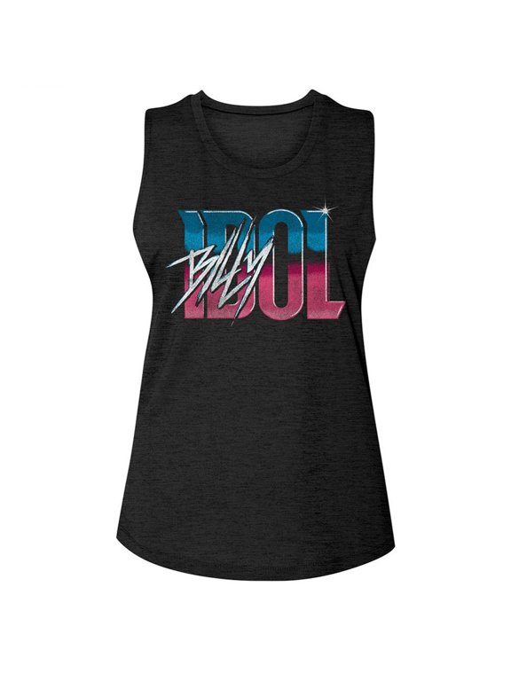 Billy Idol Name Gradient Black Women's Slub Sleeveless Crew Neck T-Shirt