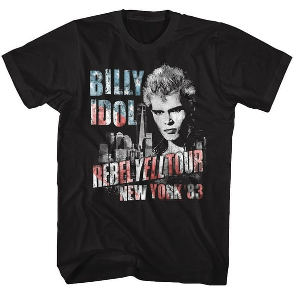Billy Idol Ny 83 Flag Ish Black Adult T-Shirt 4Xlt