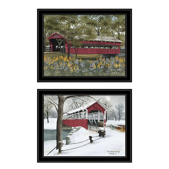 TrendyDecor4U Billy Jacobs Covered Bridge Iii 2-Pc Vignette Wall Art V639-704G
