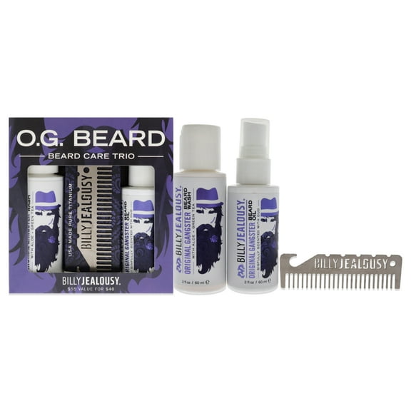 Billy Jealousy O.G. Beard Care Trio 3 Pc Set - 2oz Beard Wash, 2oz O.G Beard Oil, Titanium Comb