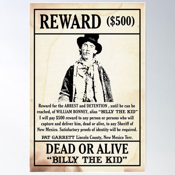 Billy The Kid Wanted Poster Poster Wall Art, Modern Wall Decor For Living Room Bedroom, 8x12 UNFRAMED