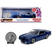 Billy\s Chevrolet Camaro Z28 Dark Blue with Collectible Coin Stranger Things 2016 TV Series 1/24 Diecast Model Car by Jada