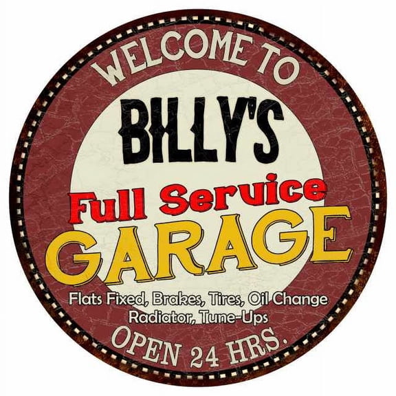 Billy's Full Service Garage 14" Round Metal Sign Man Cave Decor 100140037127