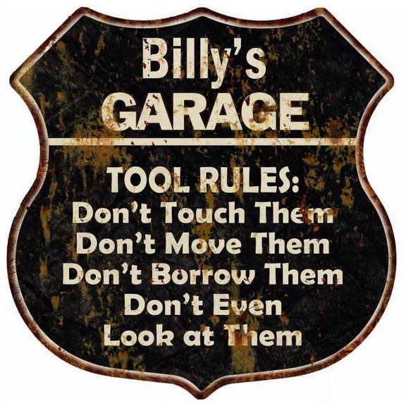 Billy's Garage Tool Rules Sign Shield Metal Gift 211110003128