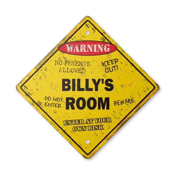 Billy's Room Sign Vintage Crossing Zone Xing | Indoor/Outdoor Plastic | 20" Tall rustic kids bedroom decor door children's name boy girl
