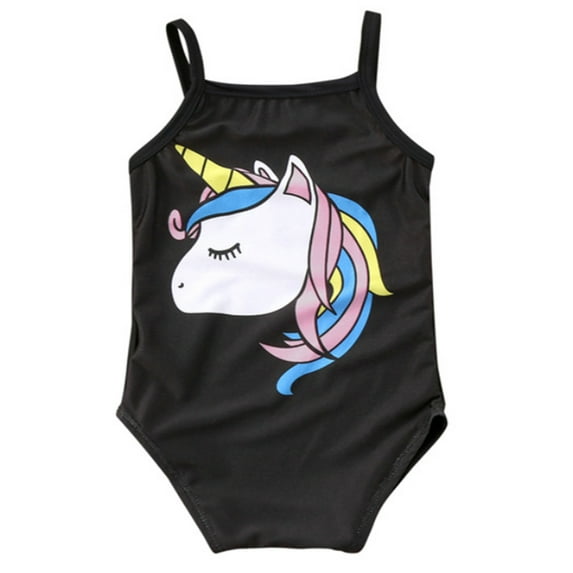 Bilo Baby Girl Unicorn Print One-Piece Swimsuit Beachwear Bathing Suit 3 Colors (110/2-3 Years, Black)