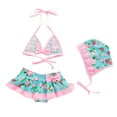 thumbnail image 1 of Bilo Baby Toddler Girls Lovely Tie Bikini Swimsuit and Hat 3pcs Set Beach Bathing Suit Swimwear (Floral Blue, 4-5 Years), 1 of 5