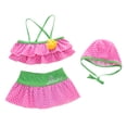 thumbnail image 1 of Bilo Baby Toddler Girls Lovely Tie Bikini Swimsuit and Hat 3pcs Set Beach Bathing Suit Swimwear (Strawberry Pink, 3-4 Years), 1 of 5