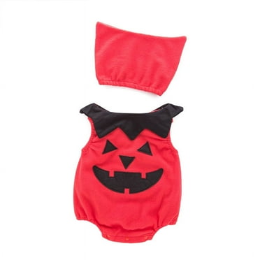 Bilo Halloween Infant Baby Unisex Pumpkin Romper +Hat Outfits Costume Outfits Set (6-12 Months)
