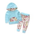 thumbnail image 1 of Bilo Infant Baby Girl Floral Pattern Long Sleeve Hoodie and Pants 3 pcs Cotton Outfit (Light Blue, 3-6 Months), 1 of 2