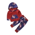 thumbnail image 1 of Bilo Infant Baby Girl Floral Pattern Long Sleeve Hoodie and Pants 3 pcs Cotton Outfit (Red and blue, 6-12 Months), 1 of 4