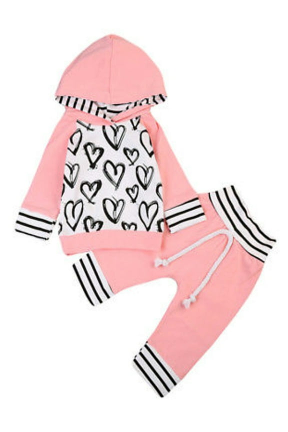 Bilo Infant Baby Girl Hand-Painting Heart Long Sleeve Hoodie and Long Pants 2 pcs Outfit (110/2-3 Years)