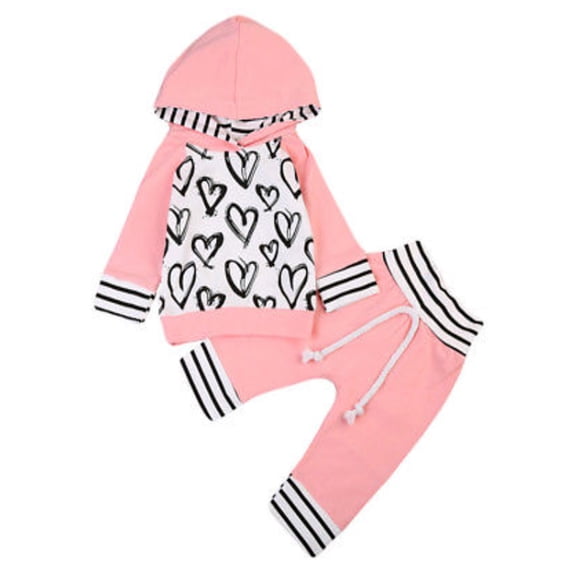 Bilo Infant Baby Girl Hand-Painting Heart Long Sleeve Hoodie and Long Pants 2 pcs Outfit (90/12-18 Months)